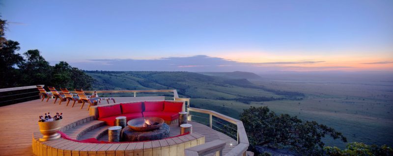 The fire pit at Angama Mara, perched high above the Great Rift Valley, is perfectly positioned for sundowner drinks.