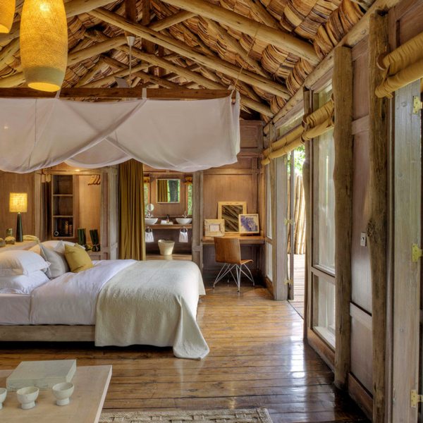 Lake Manyara Tree Lodge has 10 stilted treehouse suites for guests.