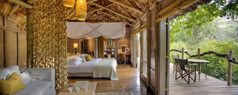 Lake Manyara Tree Lodge has 10 stilted treehouse suites for guests.