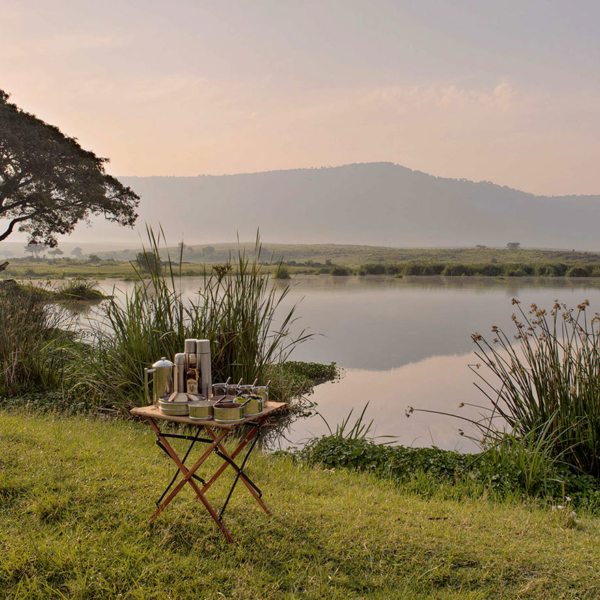 Stop for hot coffee during your morning game drive in Ngorongoro Crater.
