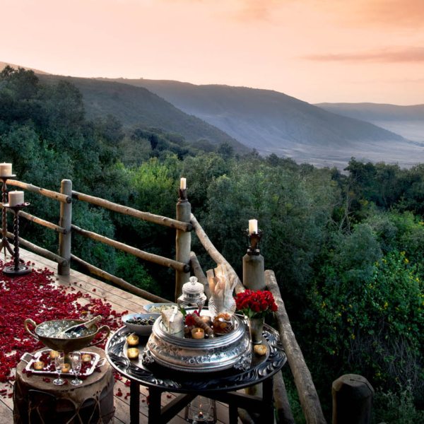 Go all out with a private rose-petal dinner at Ngorongoro Crater Lodge